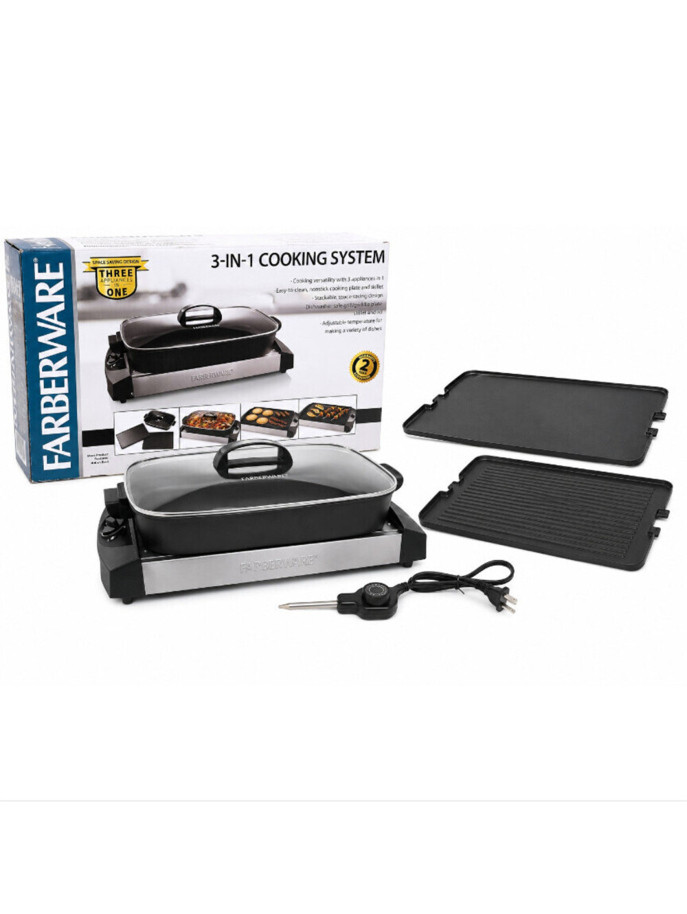 Farberware 3-in-1 Cooking System 511691 Electric Skillet Grill Griddle 1500W